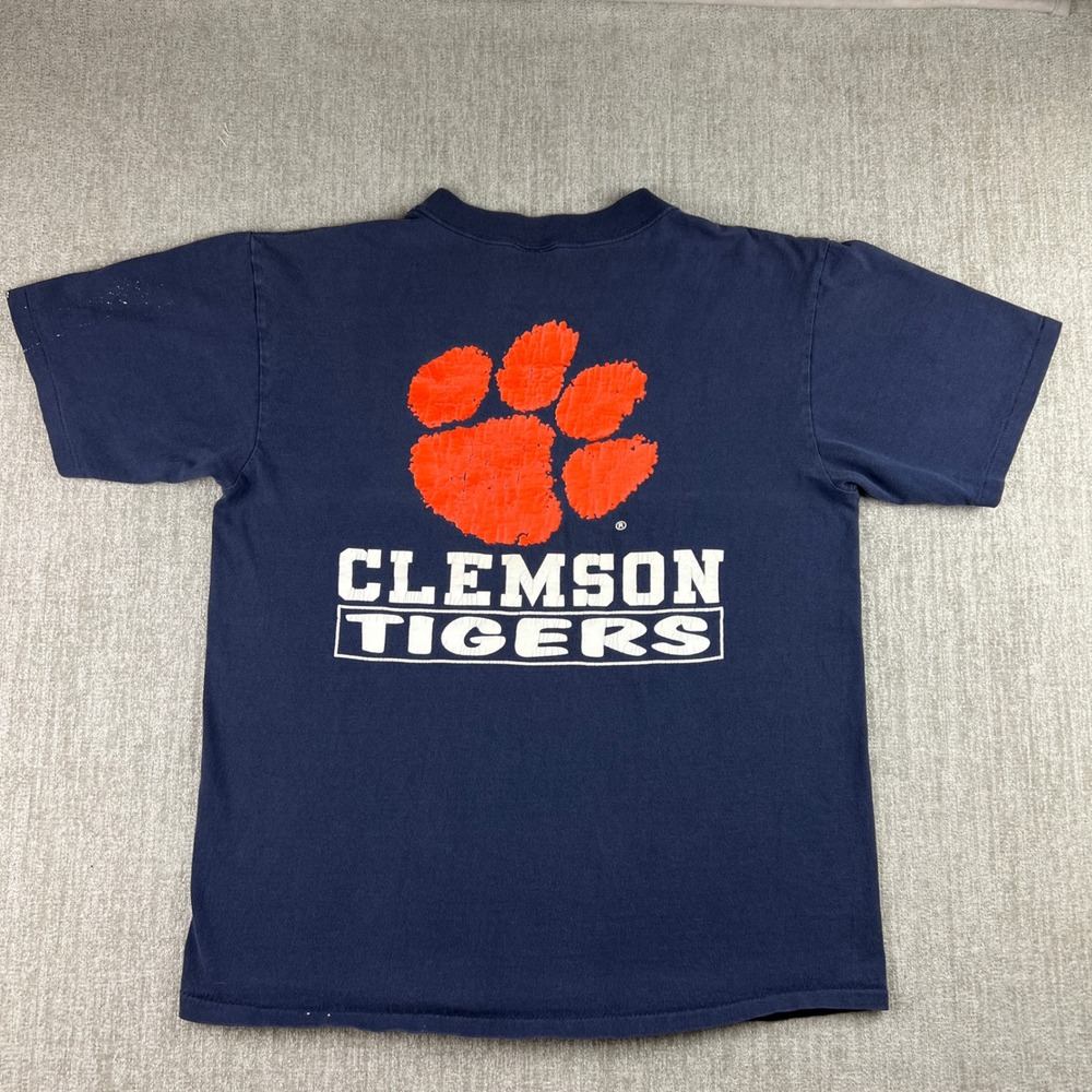 Vintage 90s Clemson Tigers T-Shirt Mens Large Navy Blue‎ NCAA Graphic Collegiate